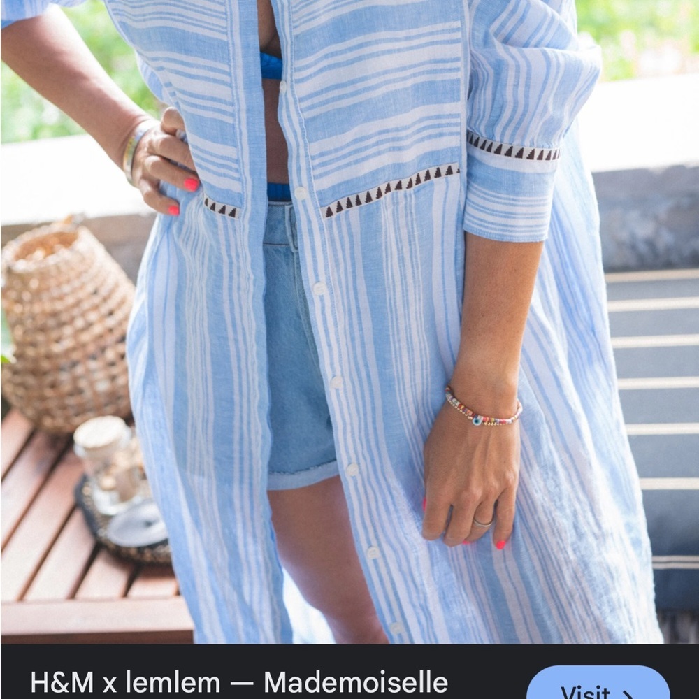 Lemlem H&M -  blue and white stripes linen shirt dress - S